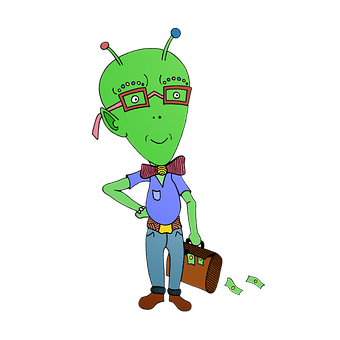 A Cartoon Of A Alien With A Suitcase
