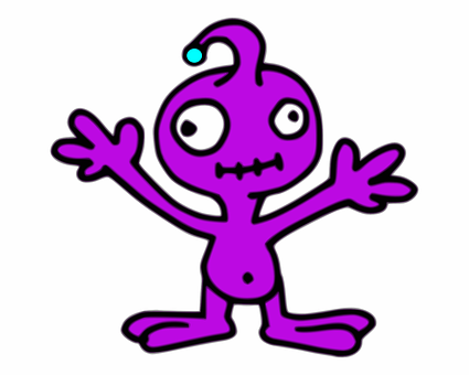 A Purple Cartoon Character With Arms Out