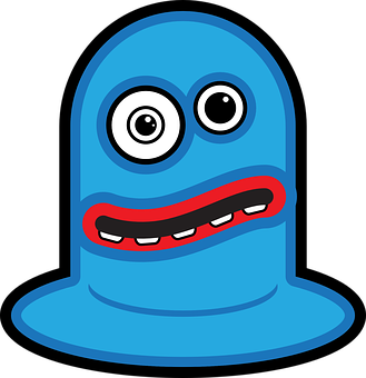 A Cartoon Blue Monster With Red Teeth And Black Background