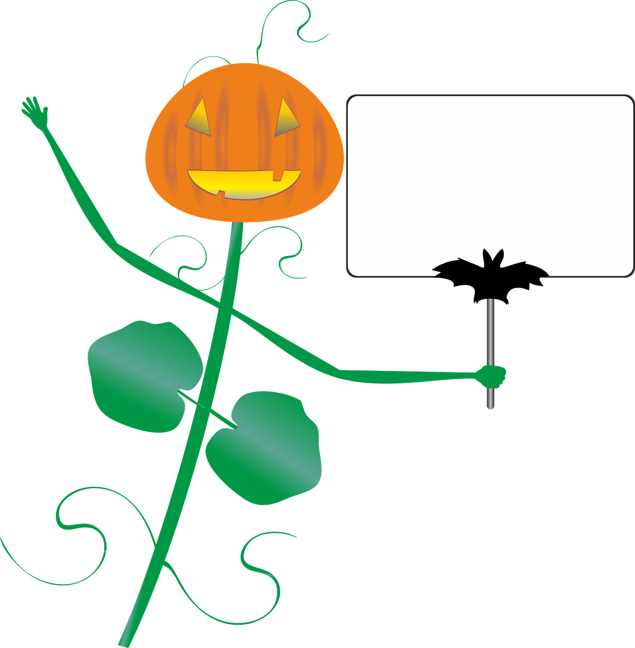 A Pumpkin Plant With A Sign