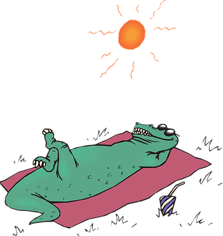 A Cartoon Of A Crocodile Lying On A Blanket