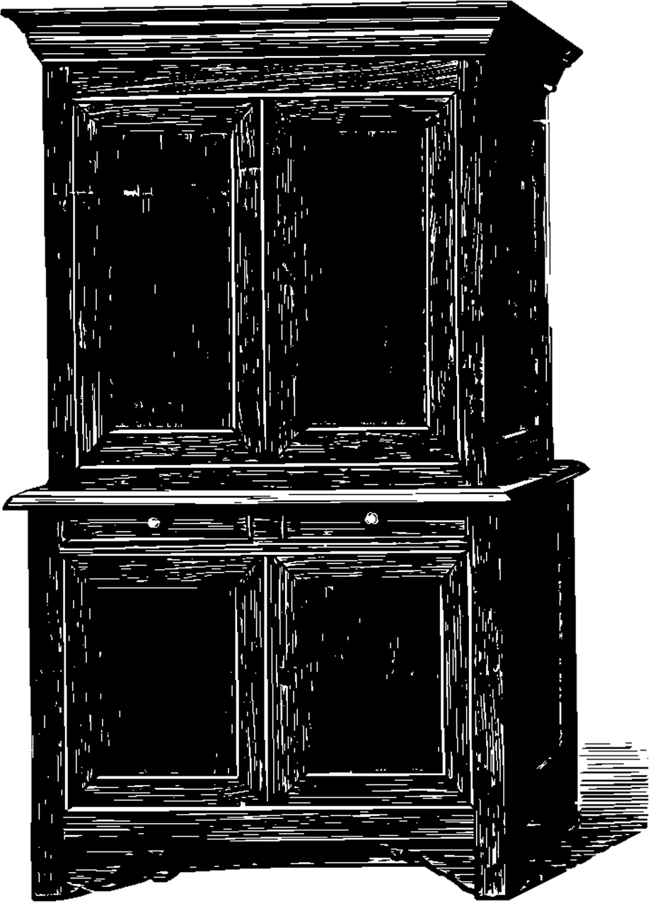 A Black And White Image Of A Wooden Cabinet
