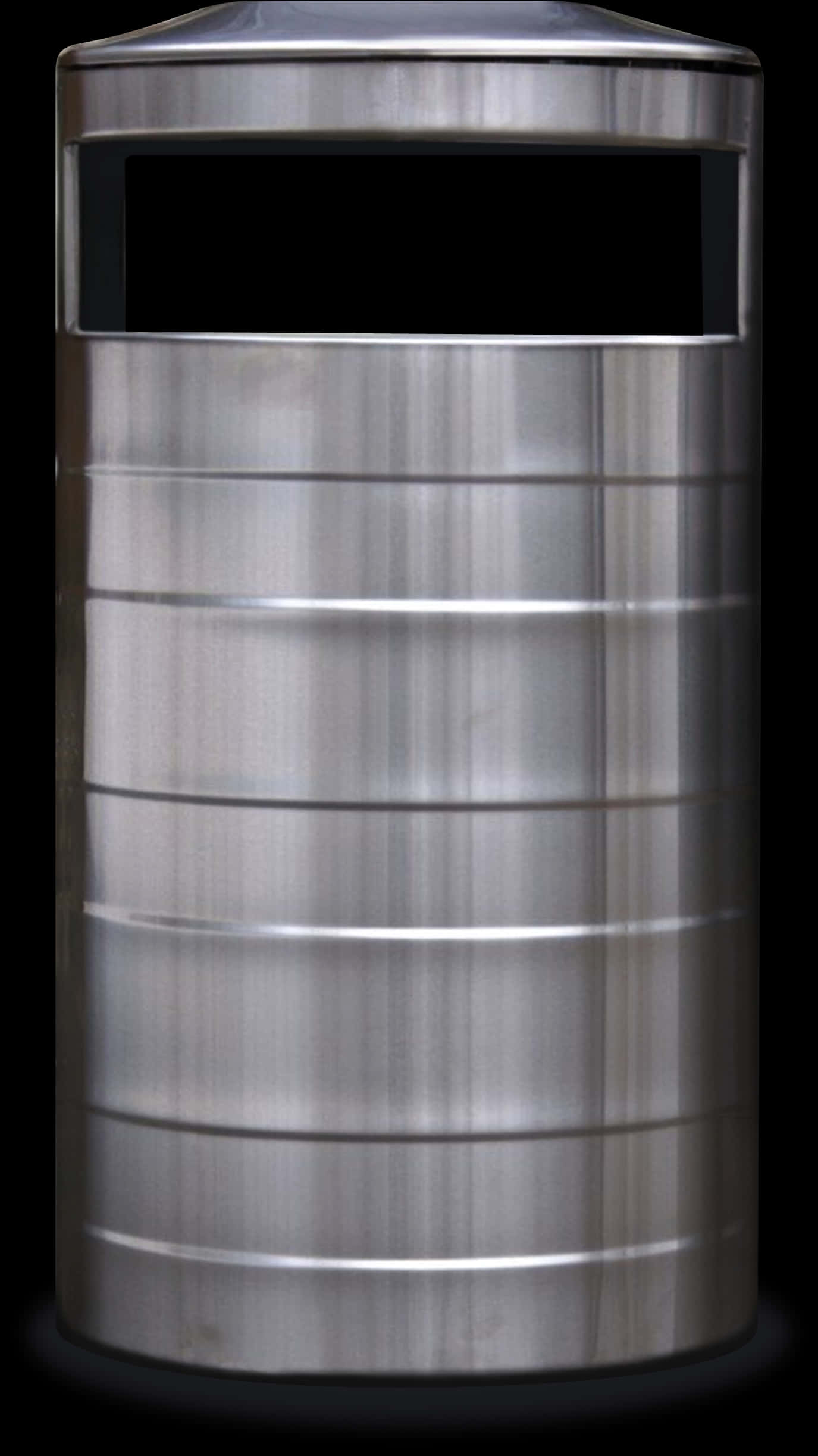 A Silver Trash Can With A Black Lid