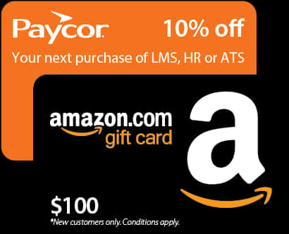 A Black And Orange Gift Card With White Text