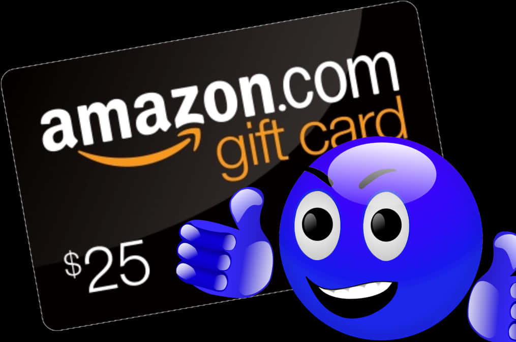 A Blue Smiley Face With A Thumbs Up Next To A Black Gift Card