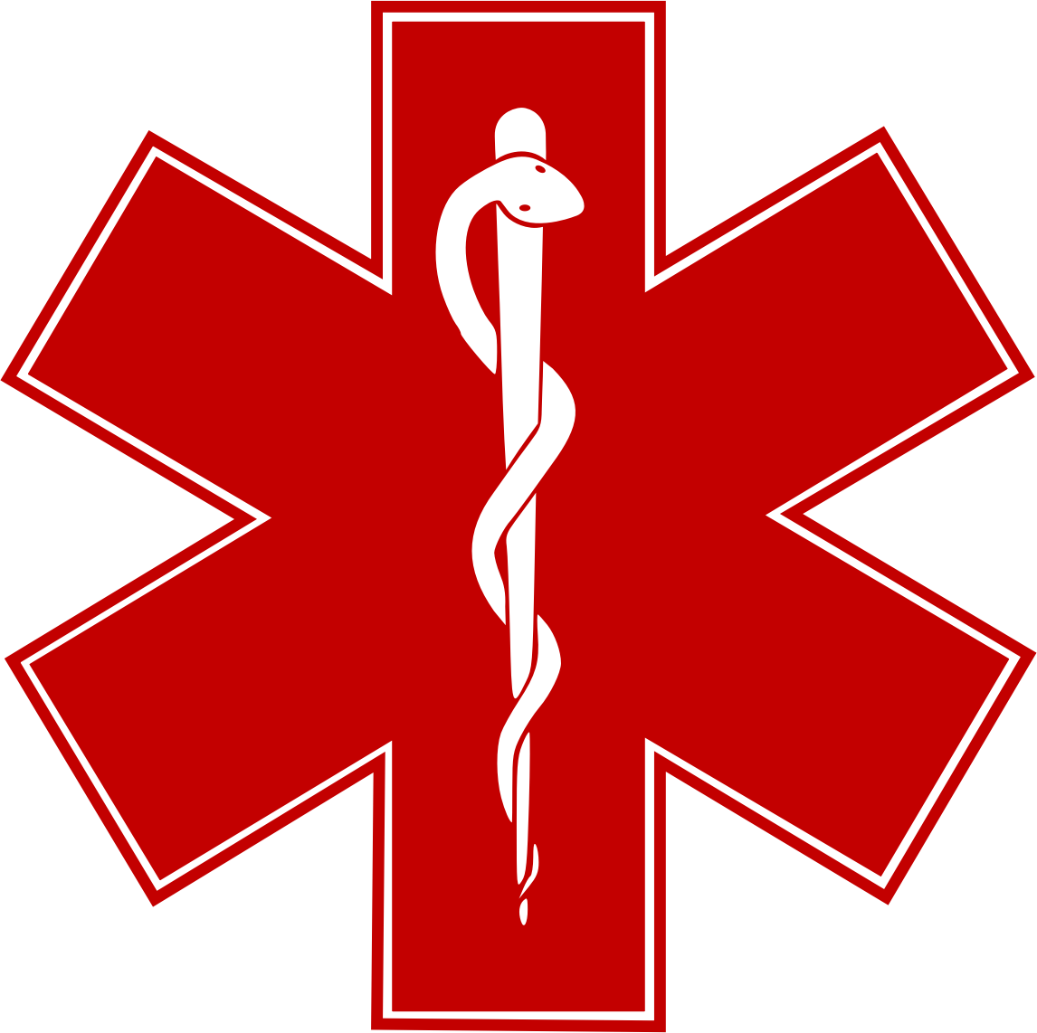 A Red And White Symbol With A Snake On It