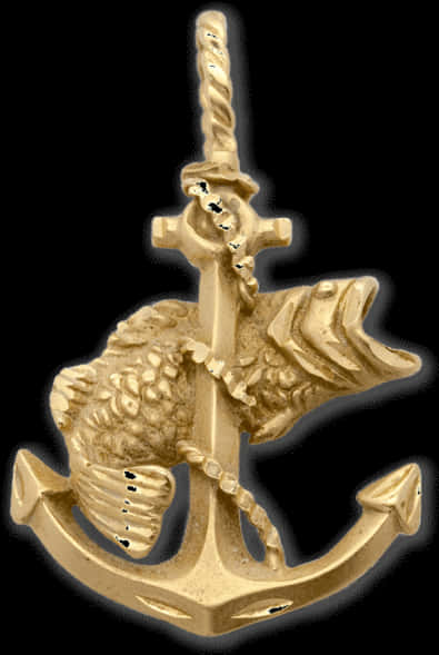 A Gold Anchor With A Fish On It