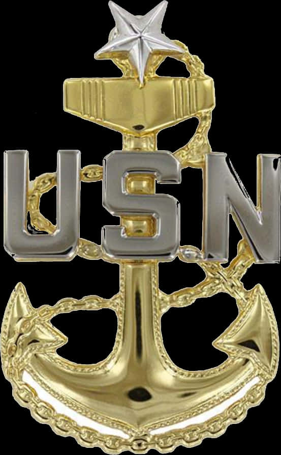 A Gold And Silver Anchor With Letters And A Hat
