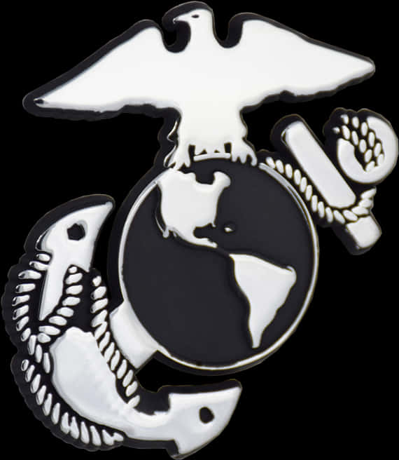 A Black And White Emblem With A Globe And Anchor