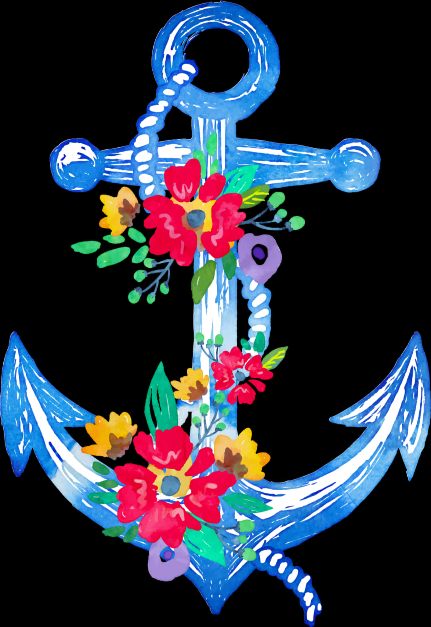 A Blue Anchor With Flowers On It