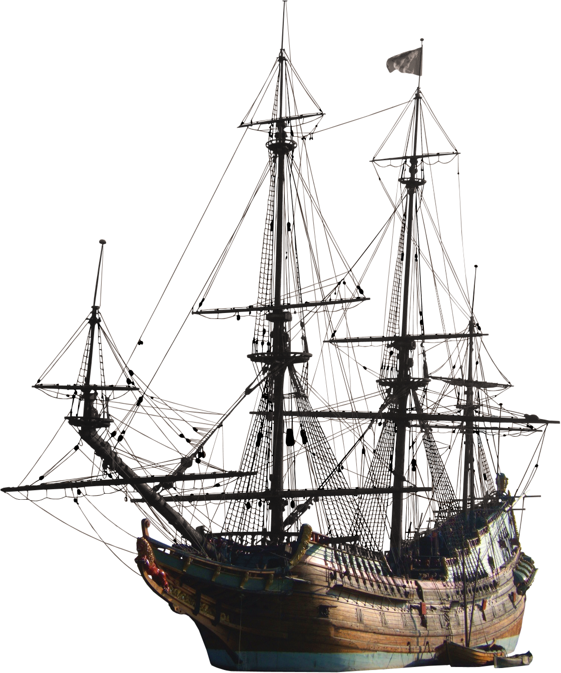 A Ship With Masts And Ropes