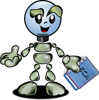 A Cartoon Of A Robot Holding A Notebook