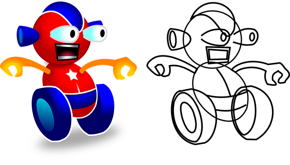 A Cartoon Of A Red And Blue Robot