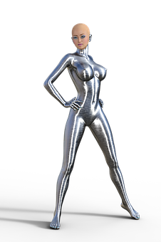 A Woman In A Silver Body Suit