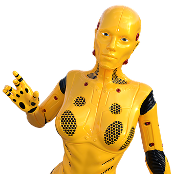 A Yellow Robot With Black Dots