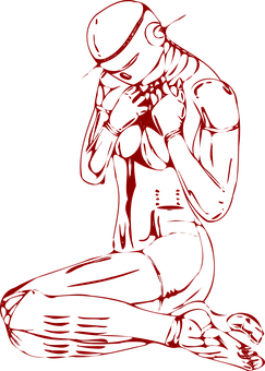 A Red Drawing Of A Woman Kneeling