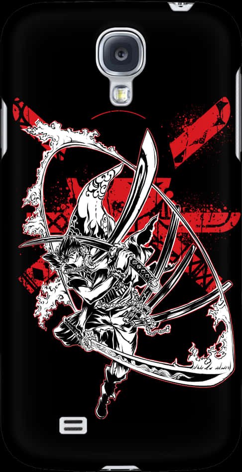 A Black And White Case With A Cartoon Character Holding Swords