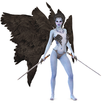 A Woman With Wings And Wings Holding Two Swords
