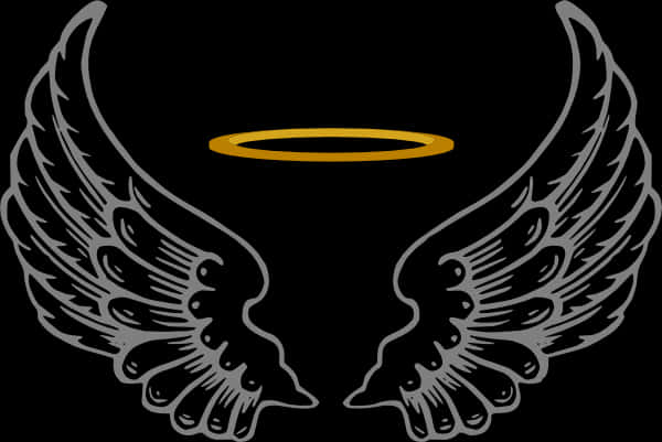 A Black And White Image Of Wings And A Halo