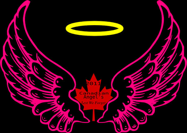 A Pink And Black Wings With A Halo