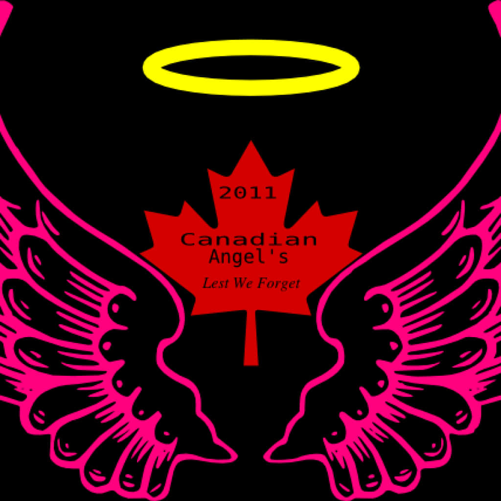 A Black Background With Pink Wings And A Yellow Halo