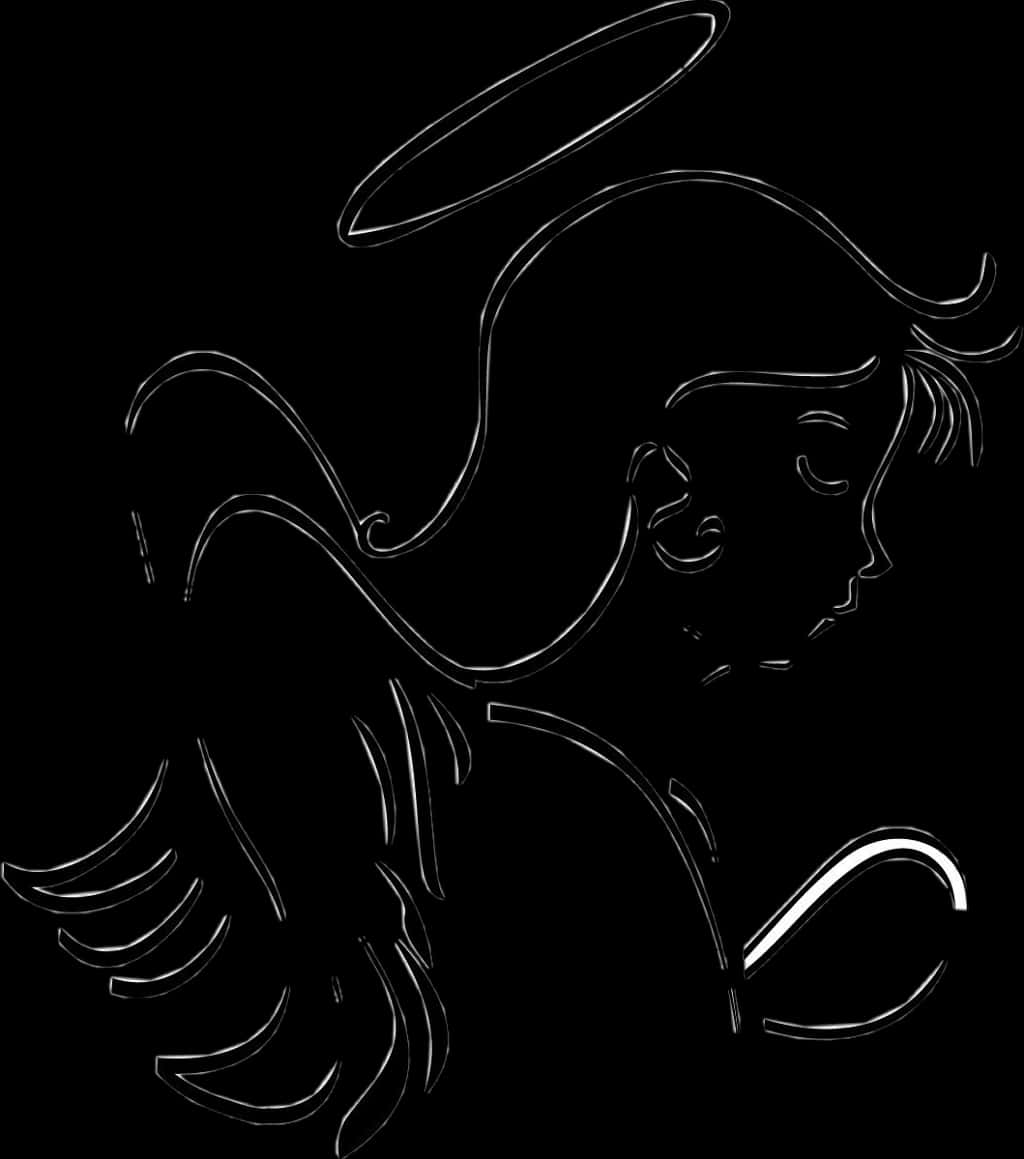 A Black And White Drawing Of A Woman With Wings And A Halo