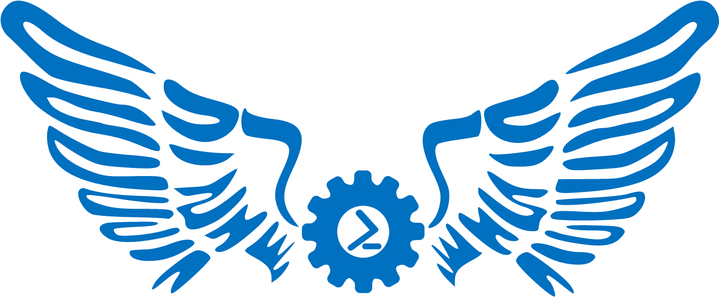 A Blue Gear With Wings And A Clock