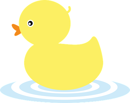 A Yellow Rubber Duck On A Blue And White Surface