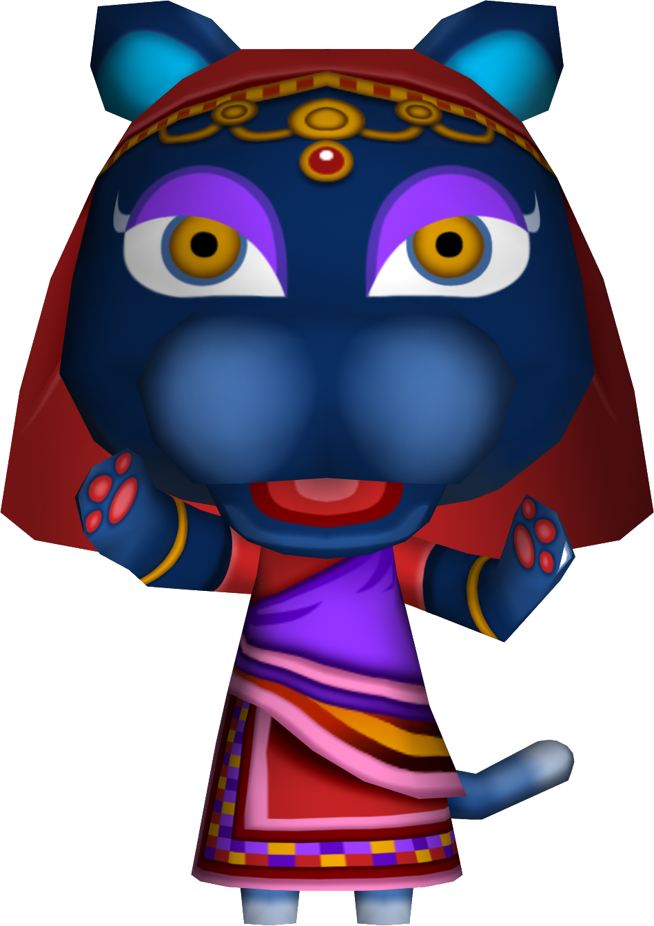 Cartoon Character Of A Blue Animal With A Red Headdress And A Red Cape