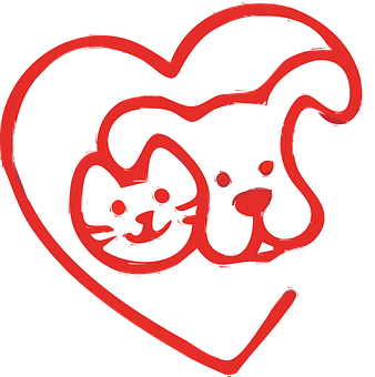 A Heart With A Cat And Dog Drawn In Red
