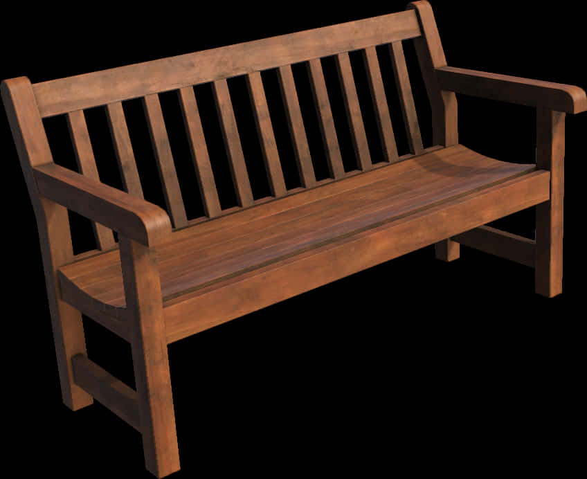 A Wooden Bench With Armrests