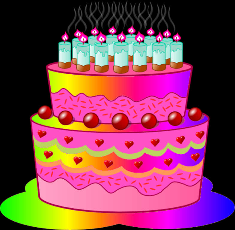A Colorful Cake With Candles