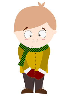 Cartoon Of A Boy Wearing A Scarf And Gloves