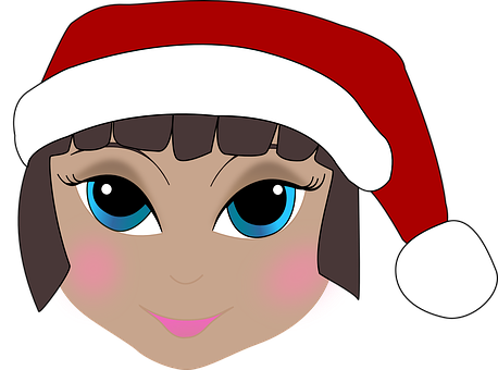 A Cartoon Of A Girl Wearing A Santa Hat