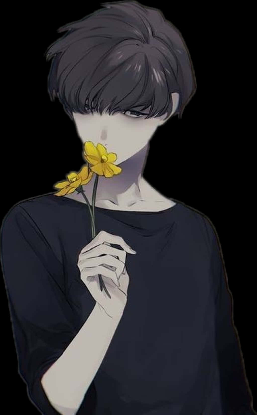 #anime #animeboy #animeboy #flower #yellow #sad #boy - Cute Psycho Boy Anime, Hd Png Download