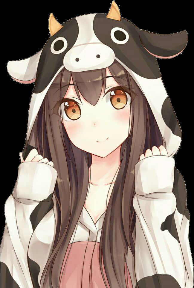 Anime Girl In Cow Onesie