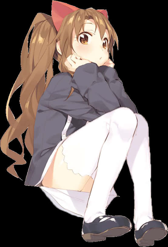 Anime Girl Sitting Png, Transparent Png