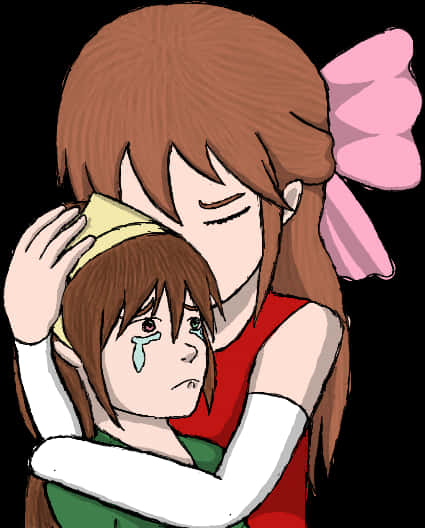 A Cartoon Of A Girl Hugging A Crying Child