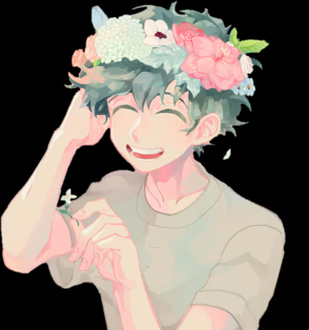 A Cartoon Of A Man With Flowers On His Head