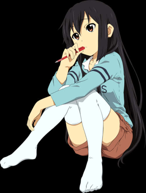 Anime, K-on, And Kawaii Image - Anime Thoughtful Girl, Hd Png Download