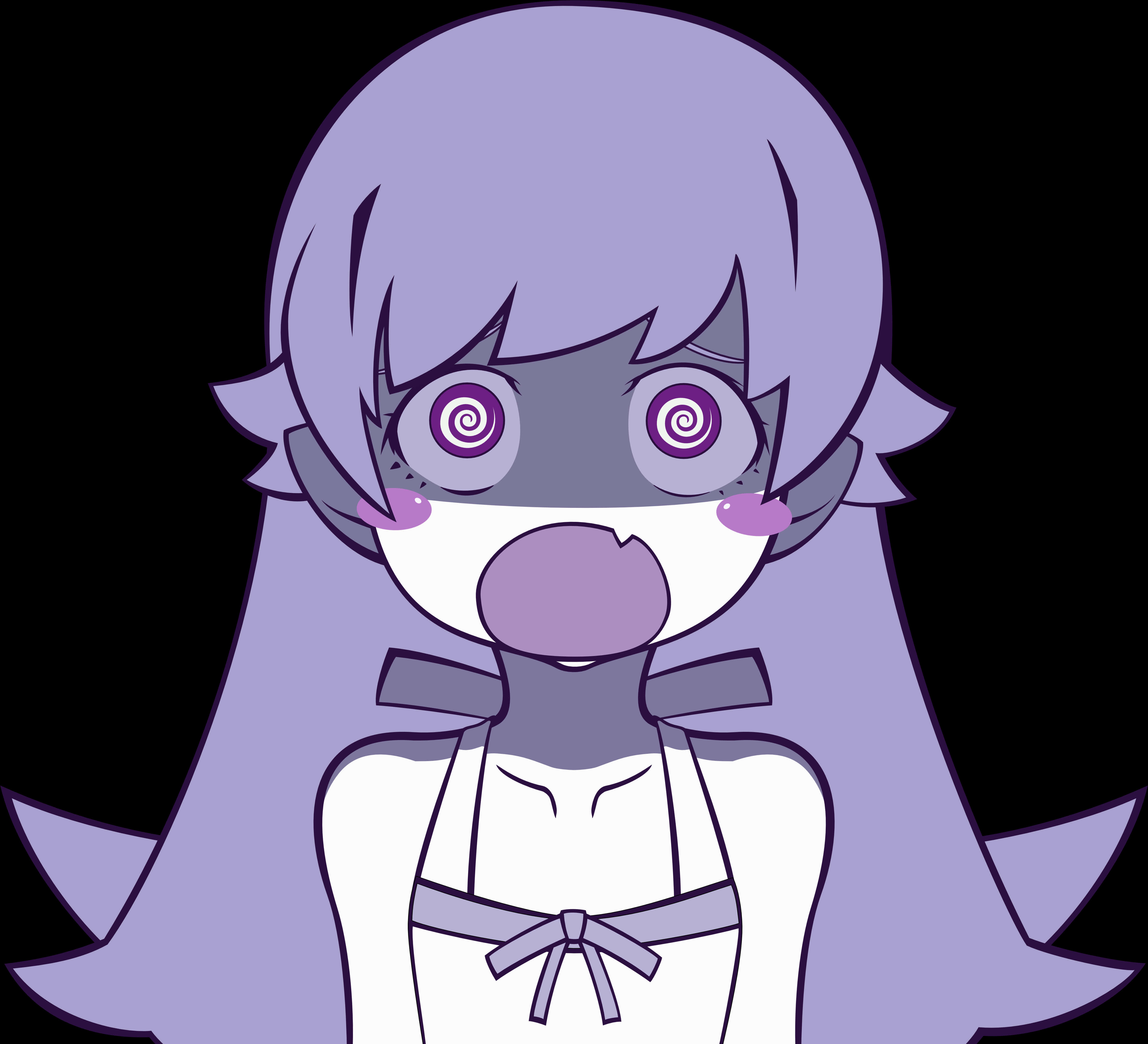 A Cartoon Of A Girl With Purple Hair And Purple Eyes