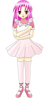 A Cartoon Of A Girl With Pink Hair And Pink Hair