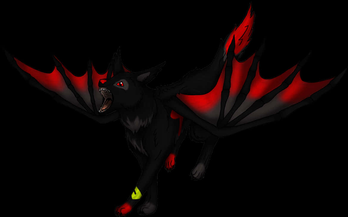 A Black And Red Bat With Wings