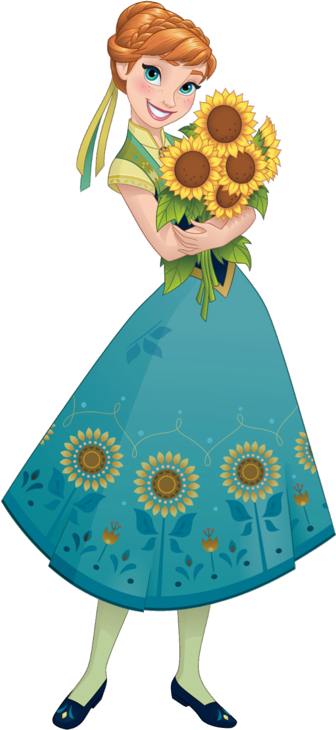 A Cartoon Of A Woman Holding Sunflowers