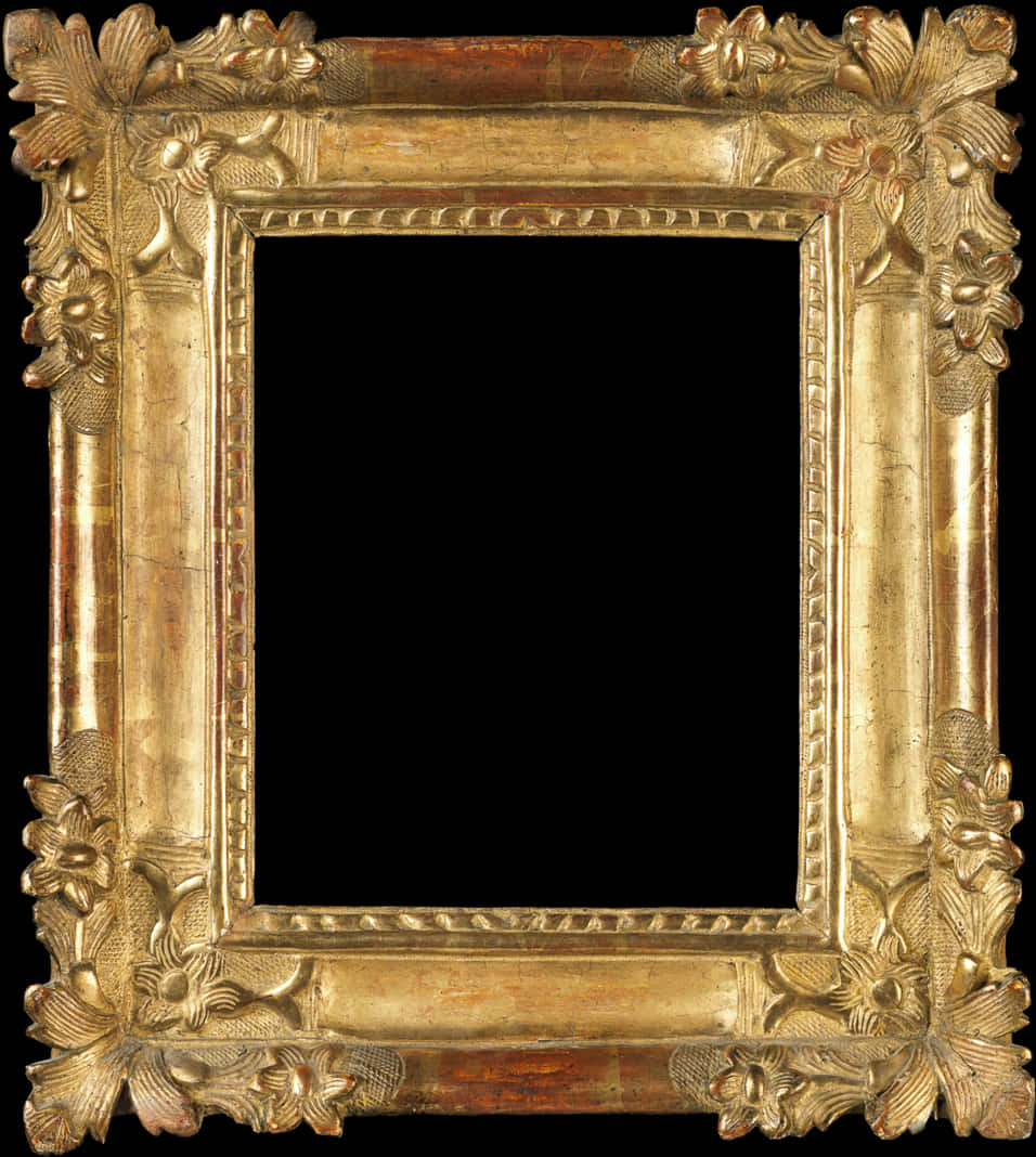 A Gold Picture Frame With A Black Background