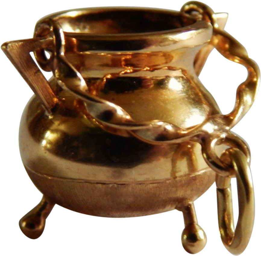 A Gold Pot With A Chain