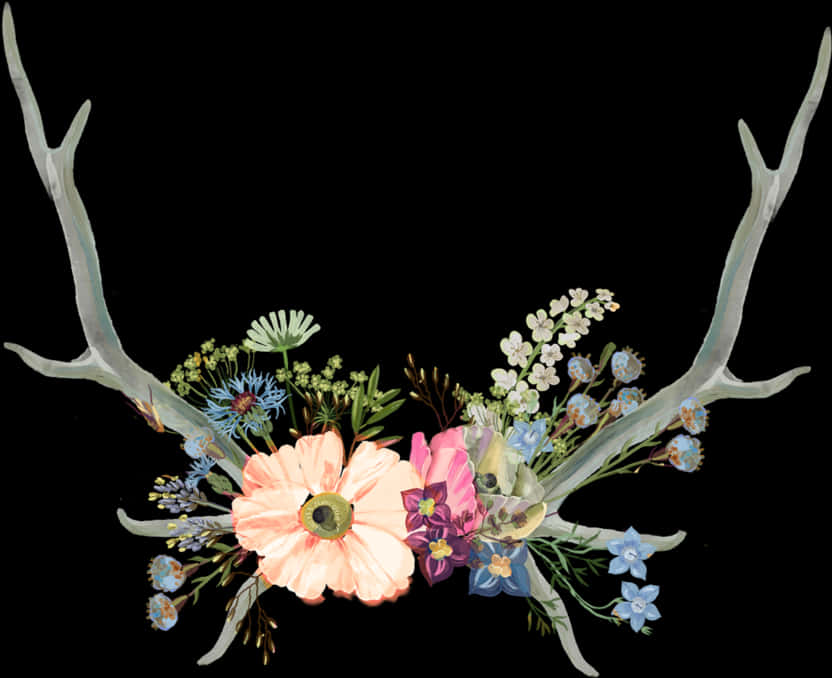 A Antlers With Flowers And Leaves