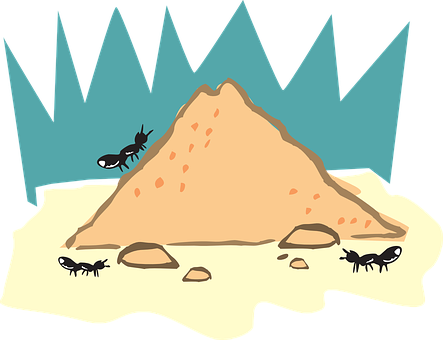 A Cartoon Of Ants And A Pile Of Sand