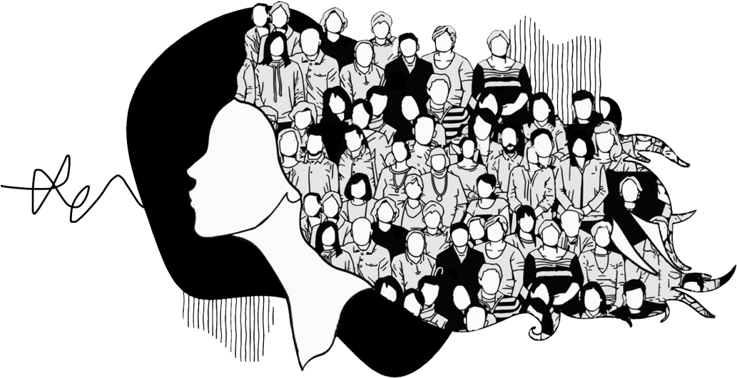 A Woman's Head With A Crowd Of People