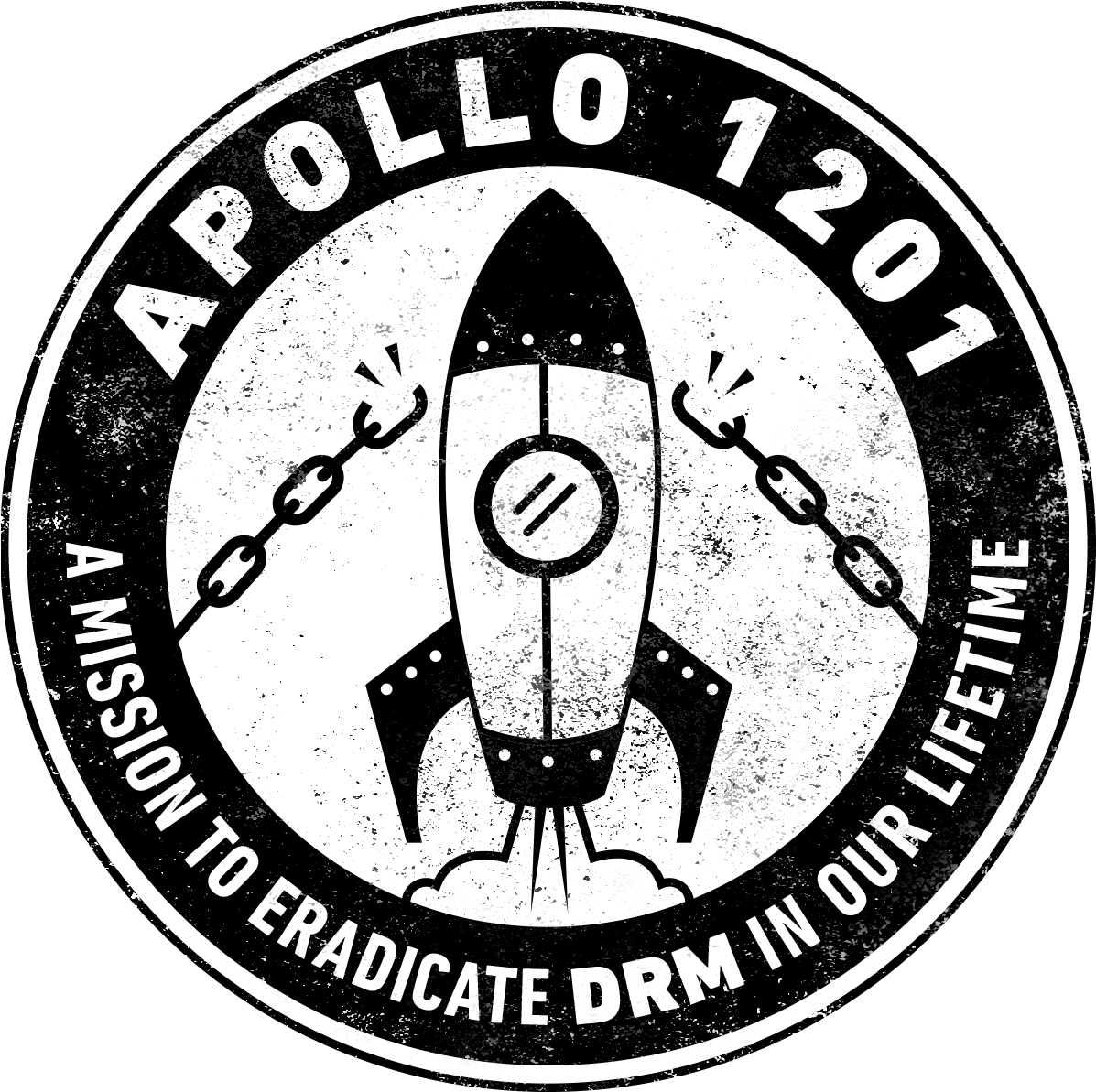 A Black And White Logo With A Rocket And Chain